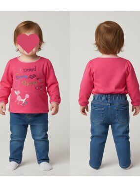 NWT 2pcs Set Girls’ Long Sleeve Graphic Top and Jeans Set – Size 12–18 Months